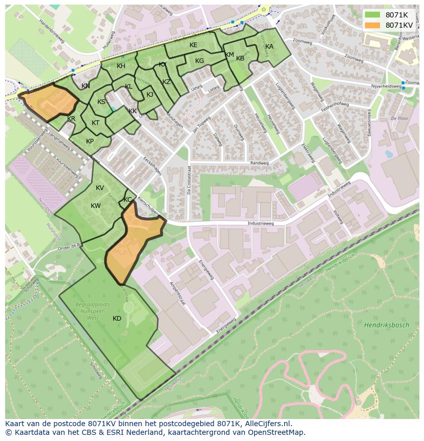 Afbeelding van het postcodegebied 8071 KV op de kaart.