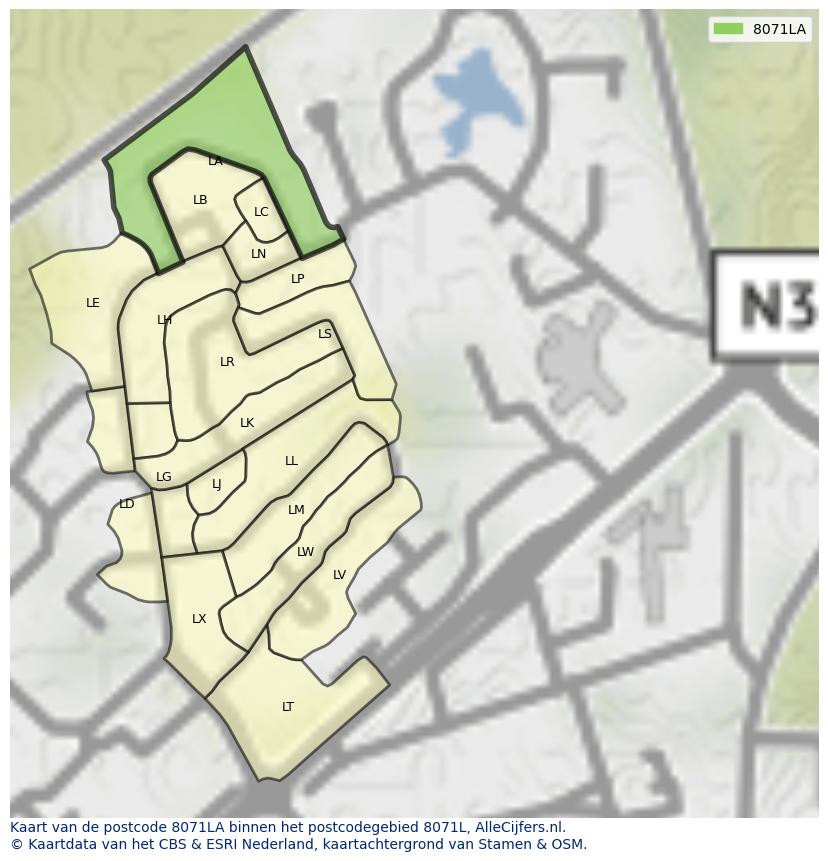 Afbeelding van het postcodegebied 8071 LA op de kaart.