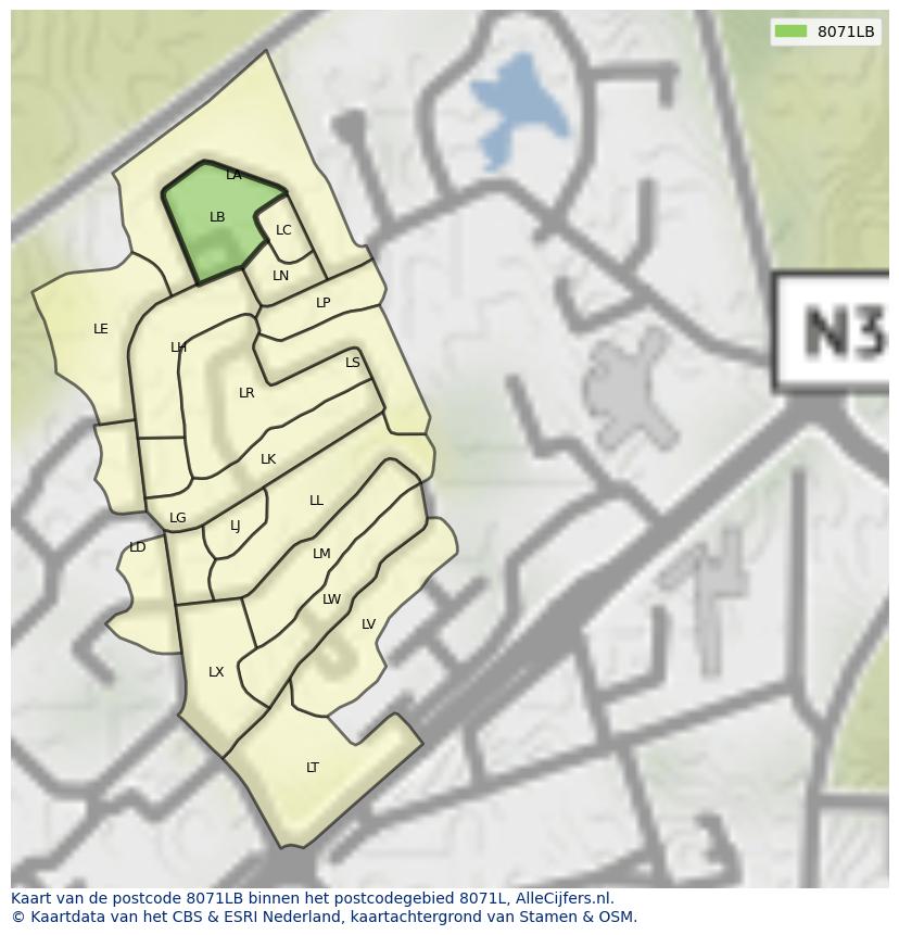 Afbeelding van het postcodegebied 8071 LB op de kaart.