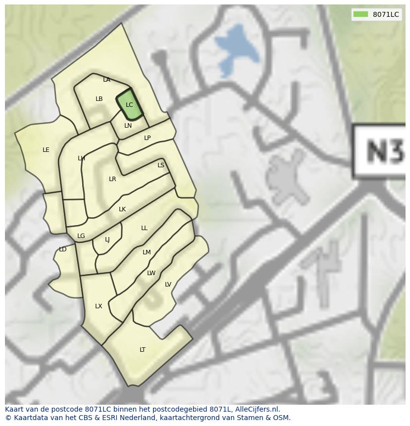 Afbeelding van het postcodegebied 8071 LC op de kaart.