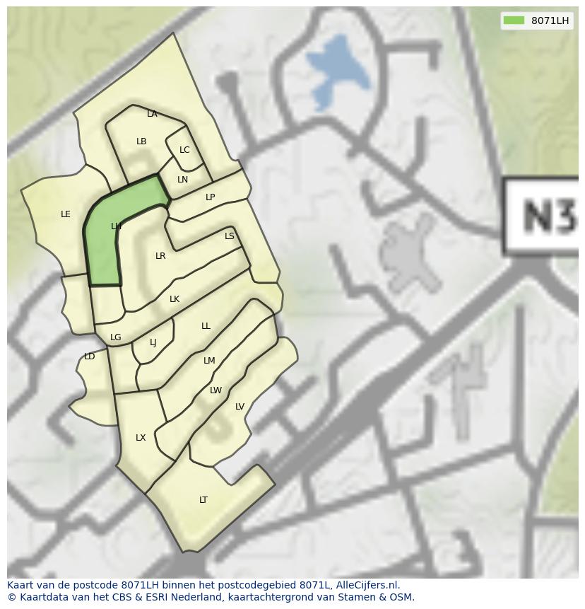Afbeelding van het postcodegebied 8071 LH op de kaart.