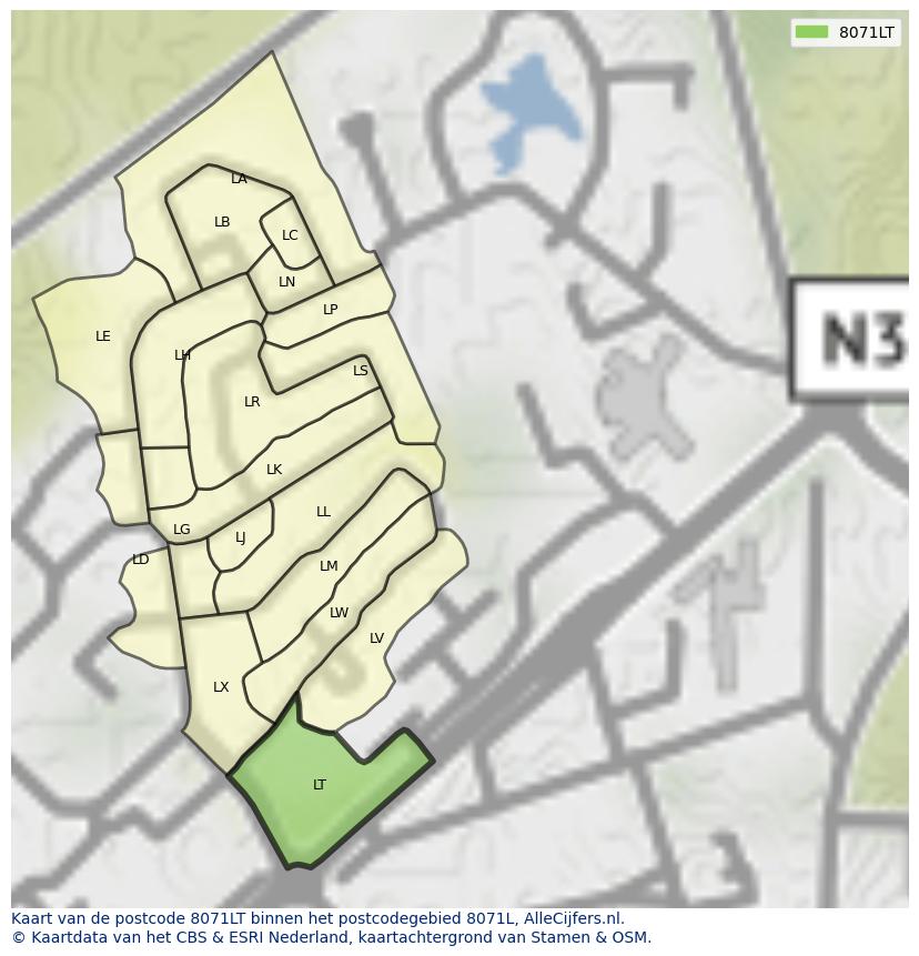 Afbeelding van het postcodegebied 8071 LT op de kaart.