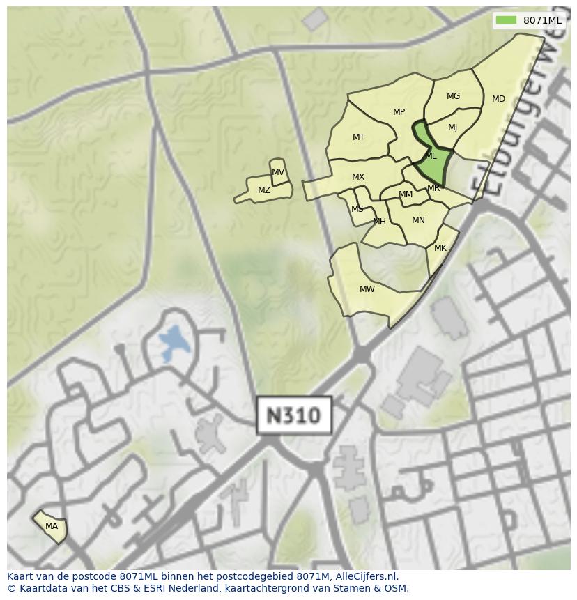Afbeelding van het postcodegebied 8071 ML op de kaart.