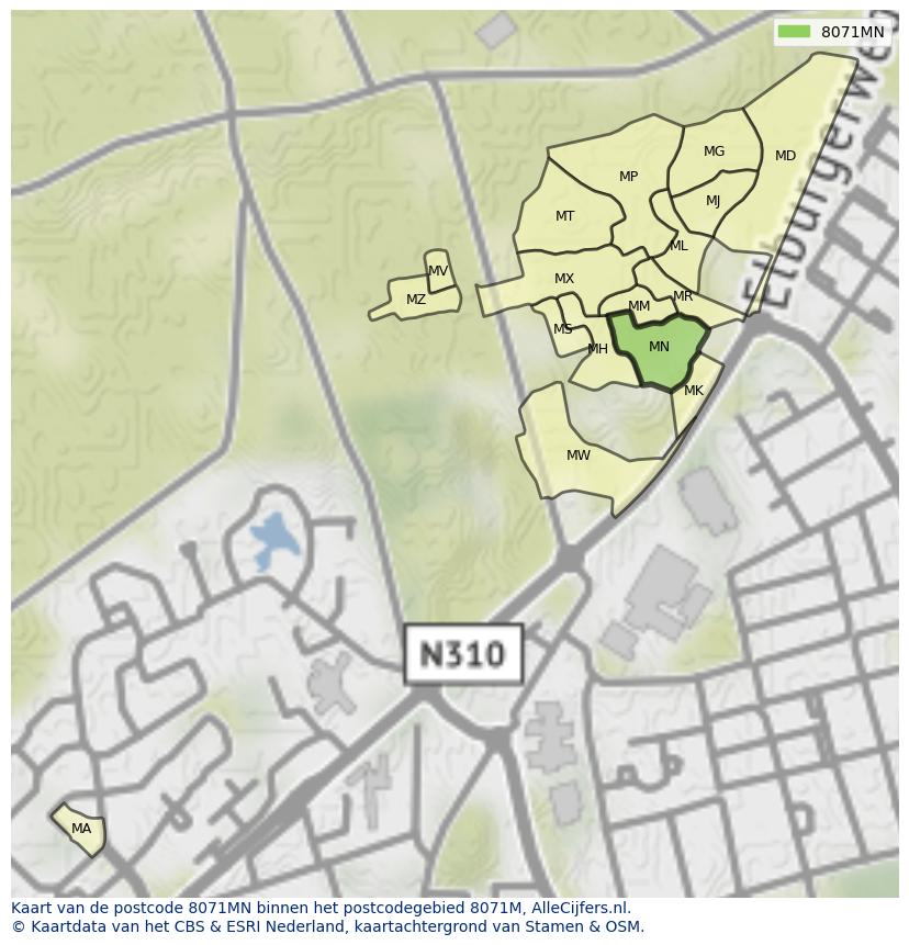 Afbeelding van het postcodegebied 8071 MN op de kaart.