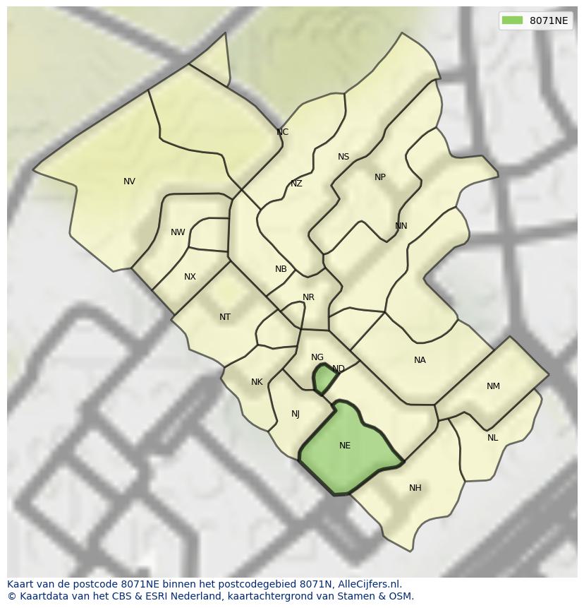 Afbeelding van het postcodegebied 8071 NE op de kaart.