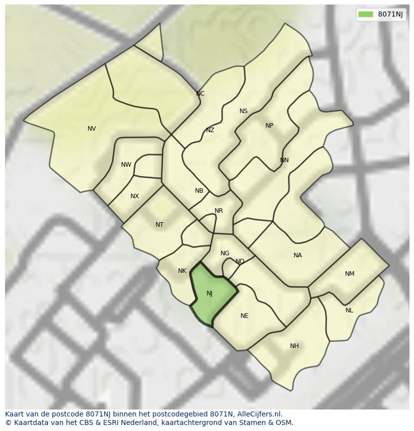 Afbeelding van het postcodegebied 8071 NJ op de kaart.