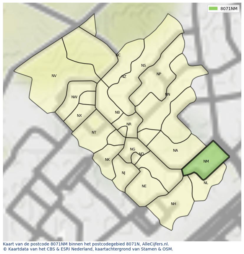 Afbeelding van het postcodegebied 8071 NM op de kaart.