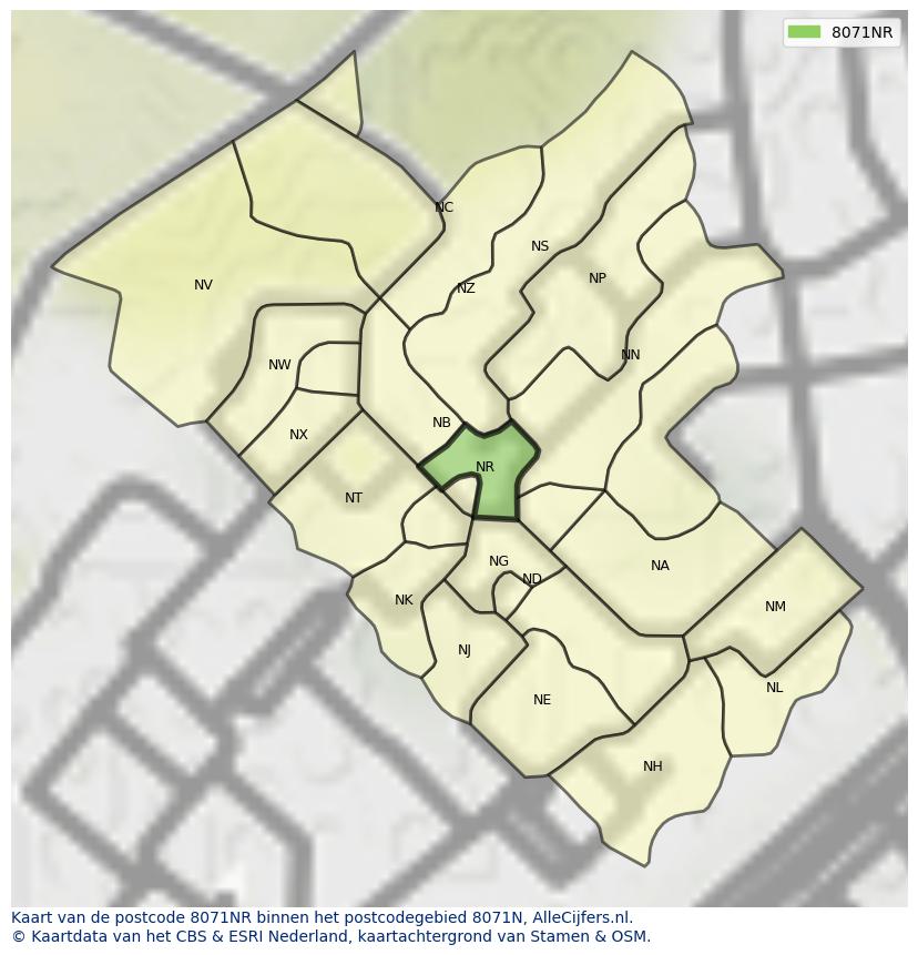 Afbeelding van het postcodegebied 8071 NR op de kaart.