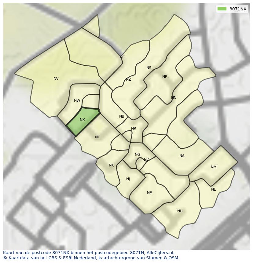 Afbeelding van het postcodegebied 8071 NX op de kaart.