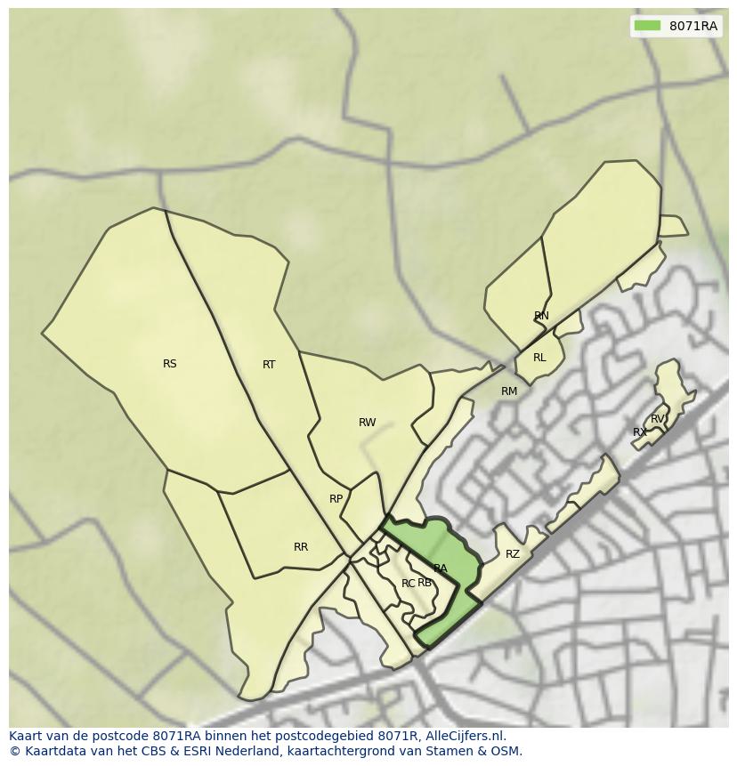 Afbeelding van het postcodegebied 8071 RA op de kaart.