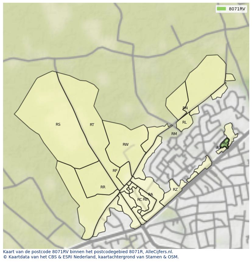 Afbeelding van het postcodegebied 8071 RV op de kaart.