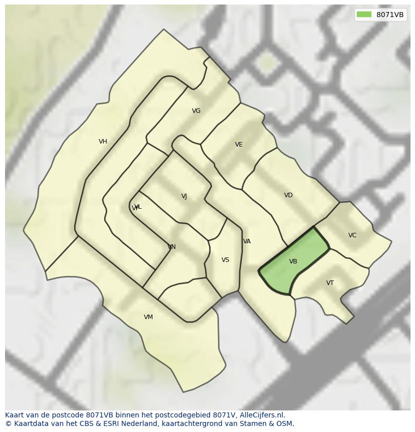 Afbeelding van het postcodegebied 8071 VB op de kaart.