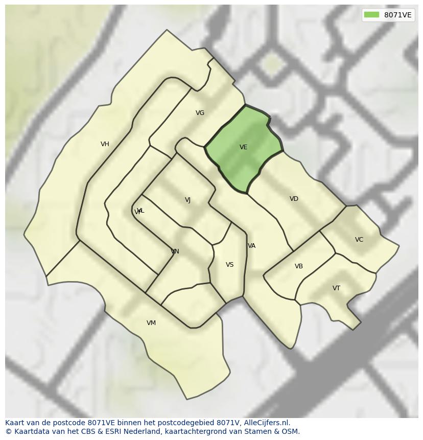 Afbeelding van het postcodegebied 8071 VE op de kaart.