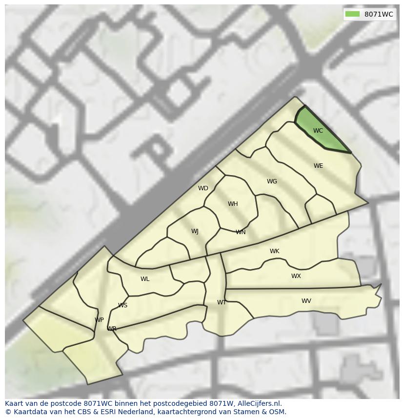 Afbeelding van het postcodegebied 8071 WC op de kaart.