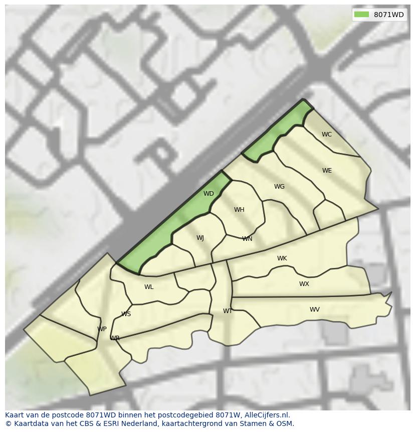 Afbeelding van het postcodegebied 8071 WD op de kaart.