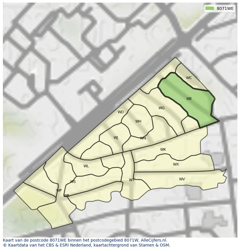 Afbeelding van het postcodegebied 8071 WE op de kaart.