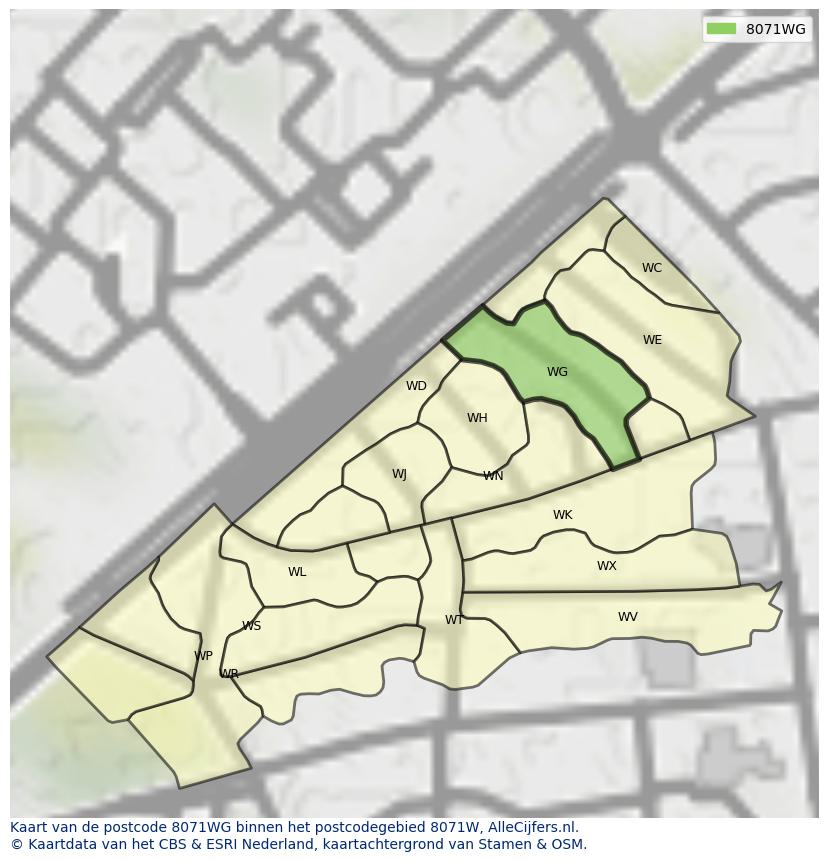 Afbeelding van het postcodegebied 8071 WG op de kaart.