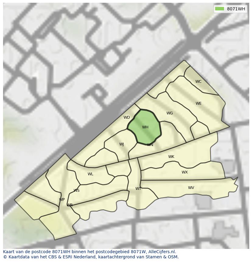 Afbeelding van het postcodegebied 8071 WH op de kaart.