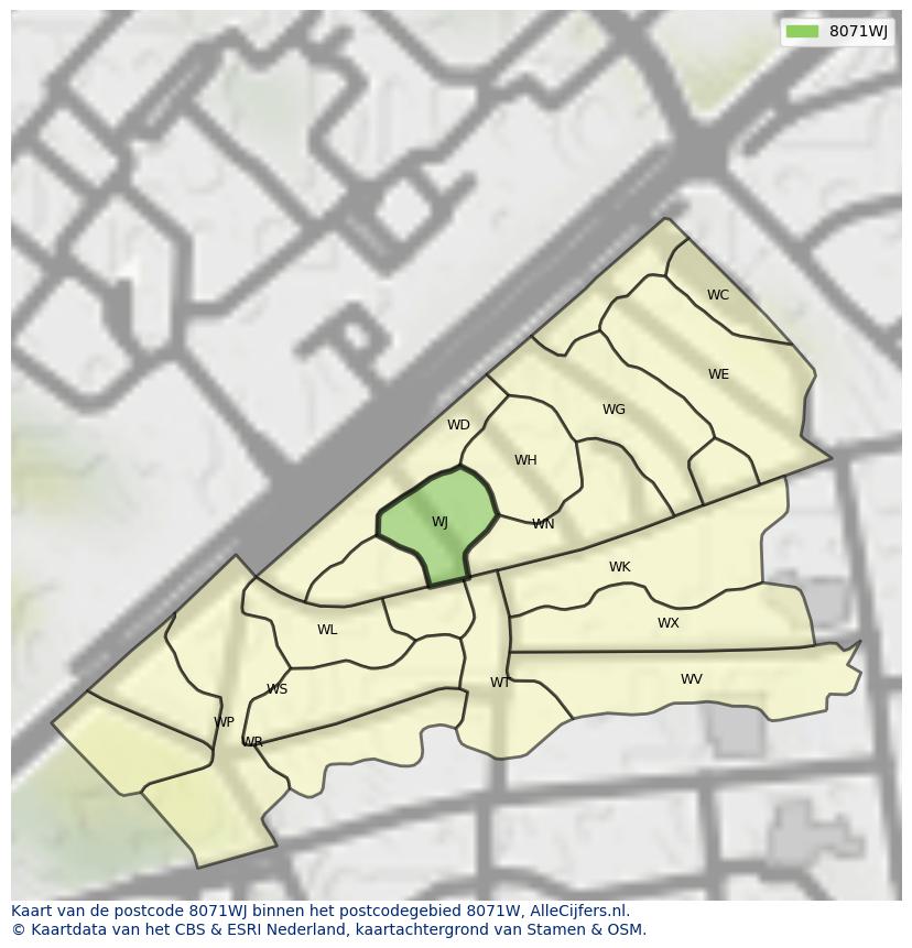 Afbeelding van het postcodegebied 8071 WJ op de kaart.