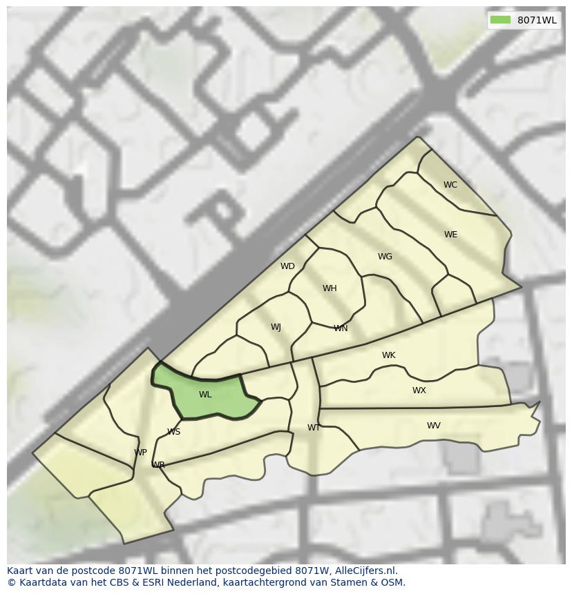 Afbeelding van het postcodegebied 8071 WL op de kaart.