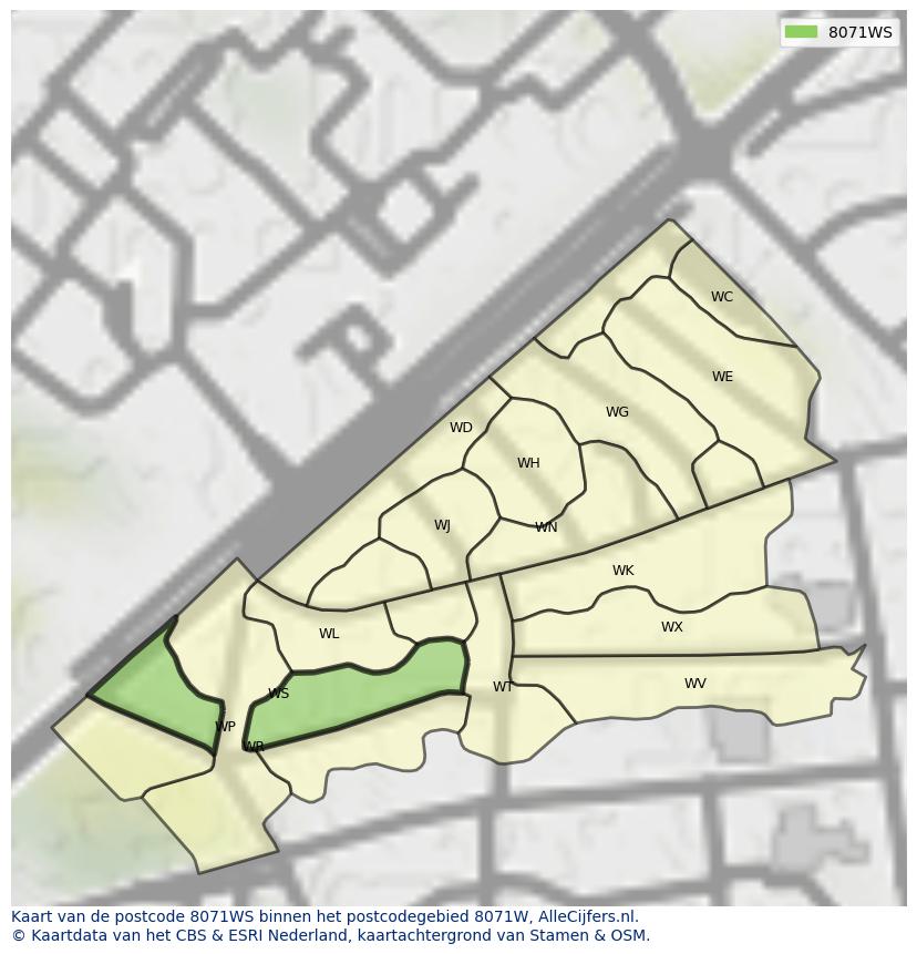 Afbeelding van het postcodegebied 8071 WS op de kaart.