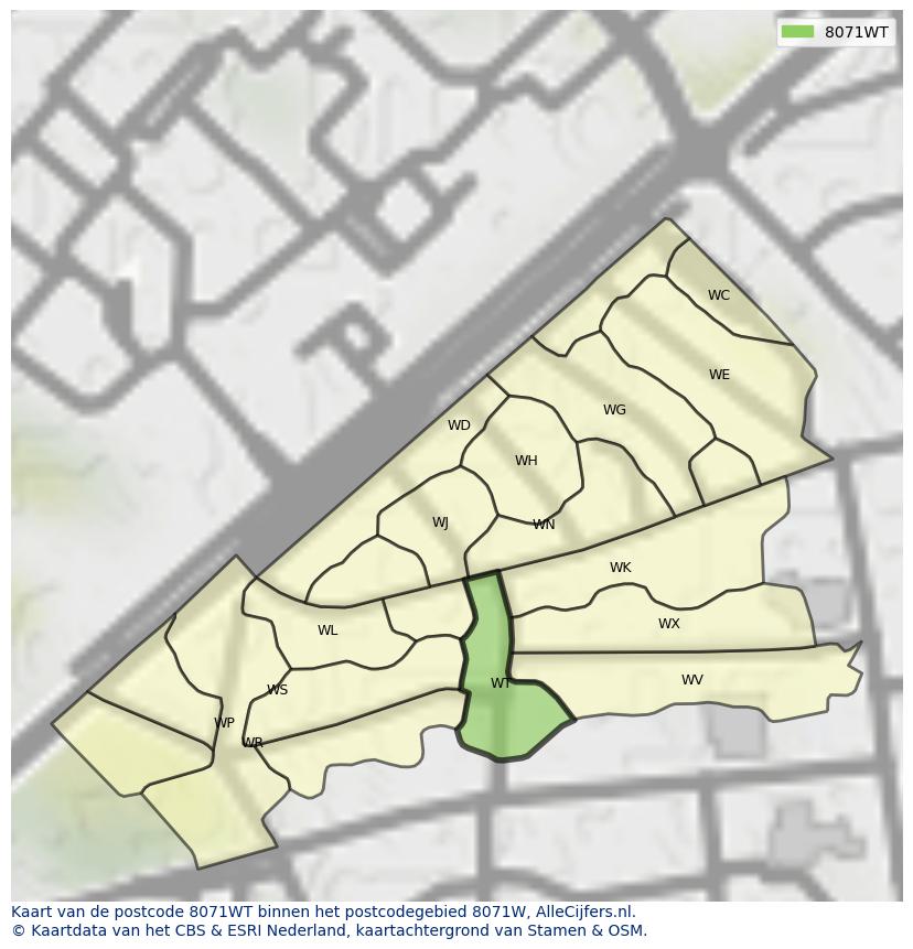 Afbeelding van het postcodegebied 8071 WT op de kaart.