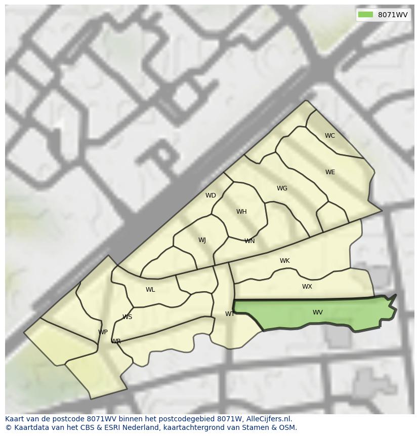 Afbeelding van het postcodegebied 8071 WV op de kaart.