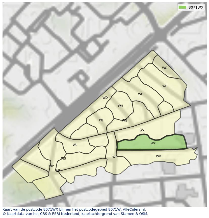 Afbeelding van het postcodegebied 8071 WX op de kaart.
