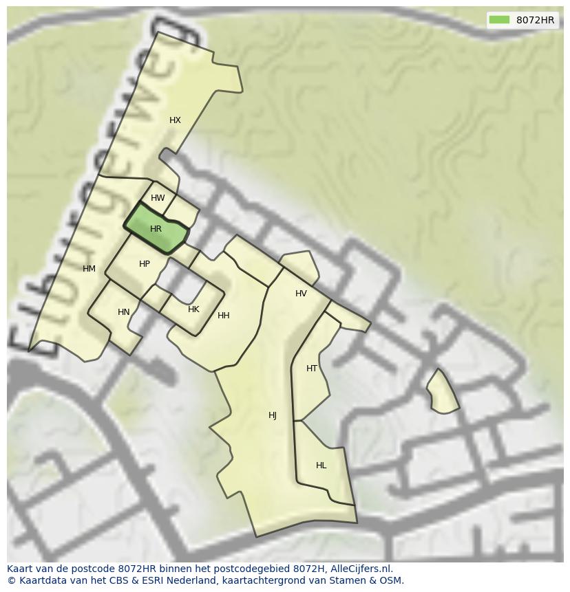 Afbeelding van het postcodegebied 8072 HR op de kaart.