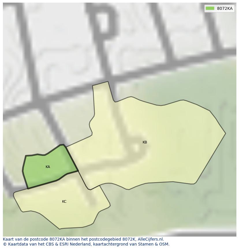 Afbeelding van het postcodegebied 8072 KA op de kaart.