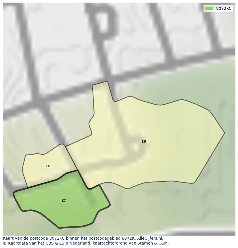 Afbeelding van het postcodegebied 8072 KC op de kaart.