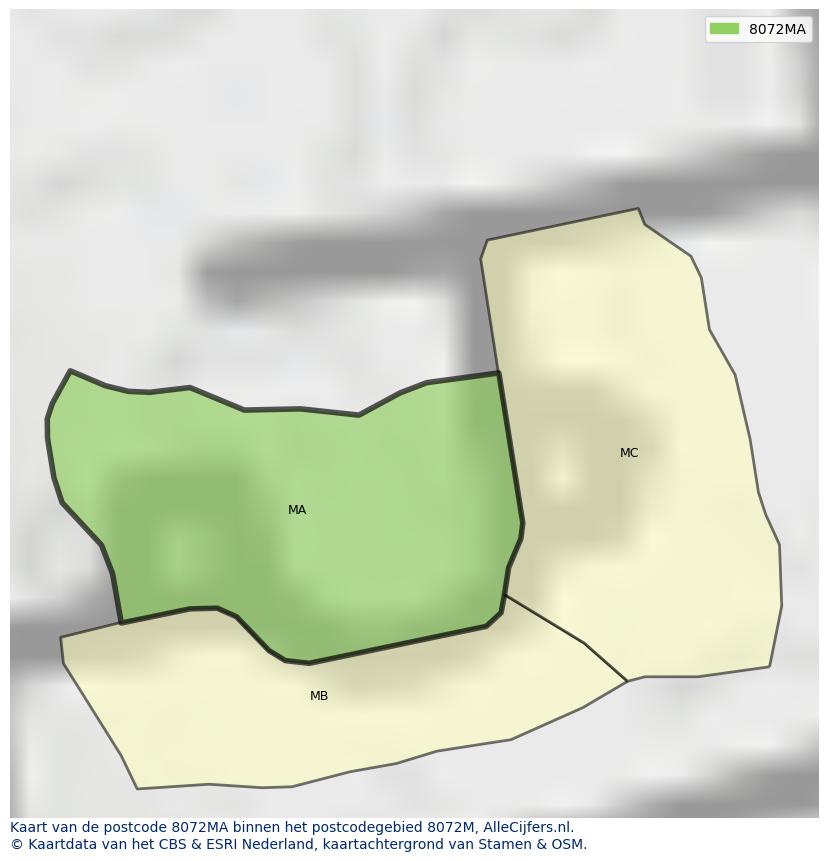 Afbeelding van het postcodegebied 8072 MA op de kaart.