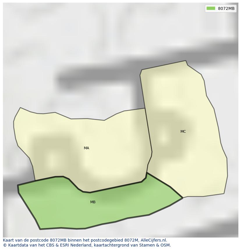 Afbeelding van het postcodegebied 8072 MB op de kaart.