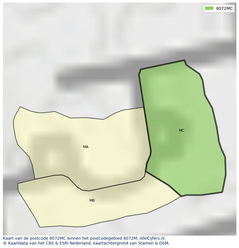 Afbeelding van het postcodegebied 8072 MC op de kaart.