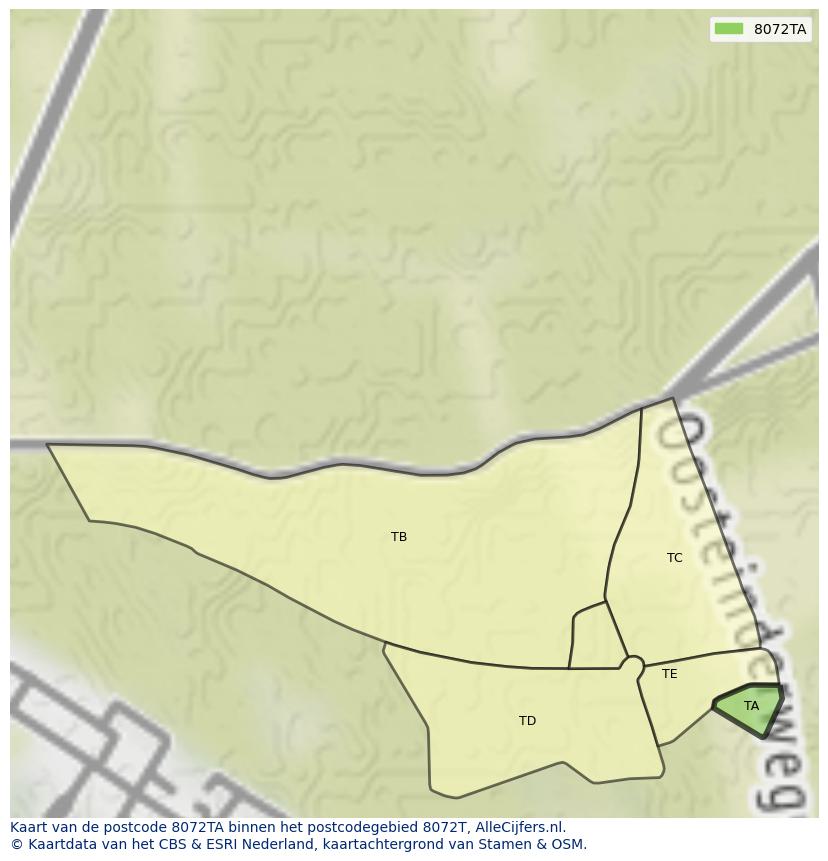 Afbeelding van het postcodegebied 8072 TA op de kaart.