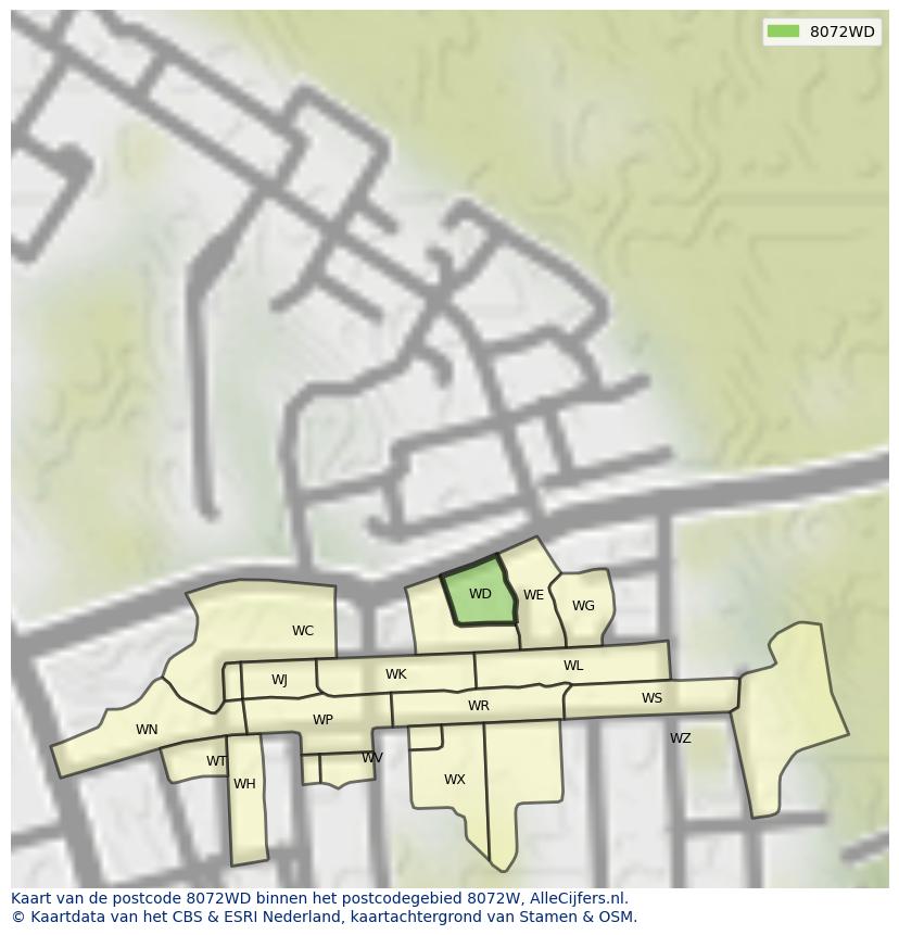 Afbeelding van het postcodegebied 8072 WD op de kaart.