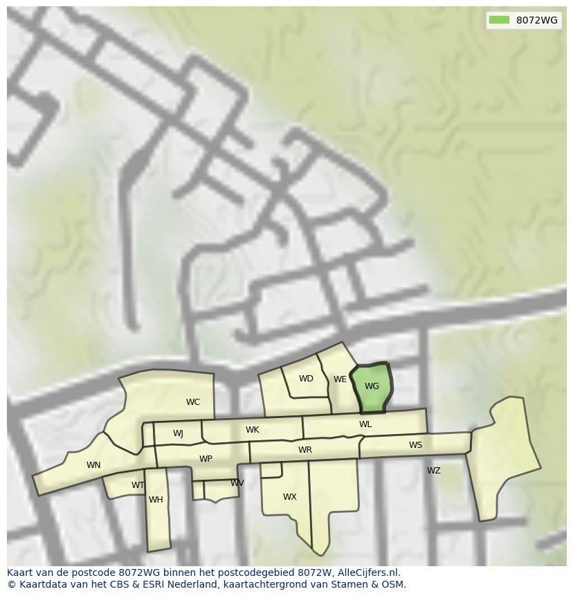 Afbeelding van het postcodegebied 8072 WG op de kaart.