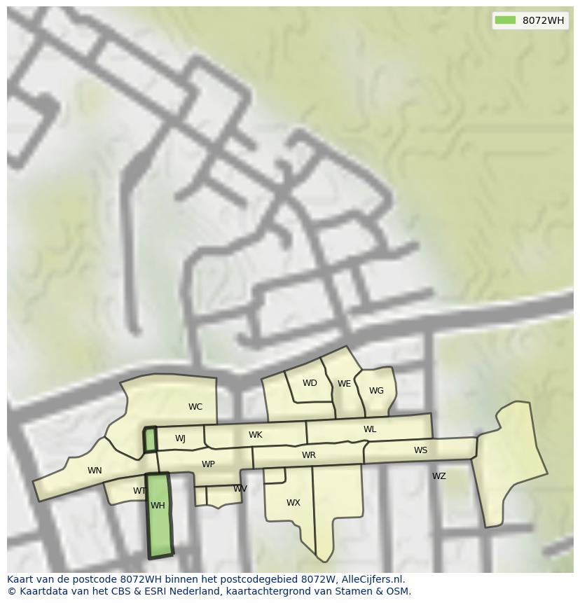 Afbeelding van het postcodegebied 8072 WH op de kaart.