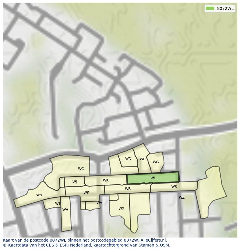 Afbeelding van het postcodegebied 8072 WL op de kaart.