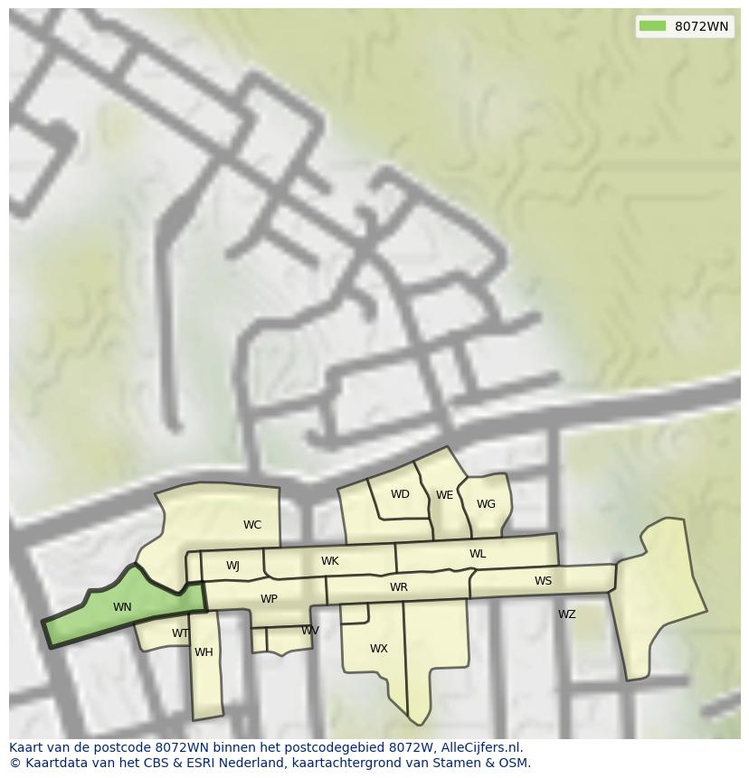 Afbeelding van het postcodegebied 8072 WN op de kaart.