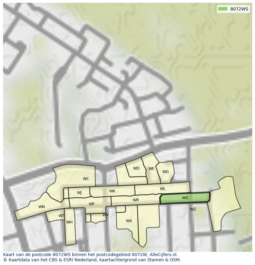 Afbeelding van het postcodegebied 8072 WS op de kaart.