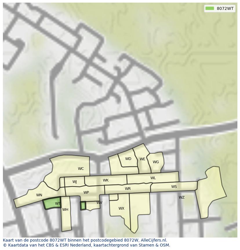 Afbeelding van het postcodegebied 8072 WT op de kaart.