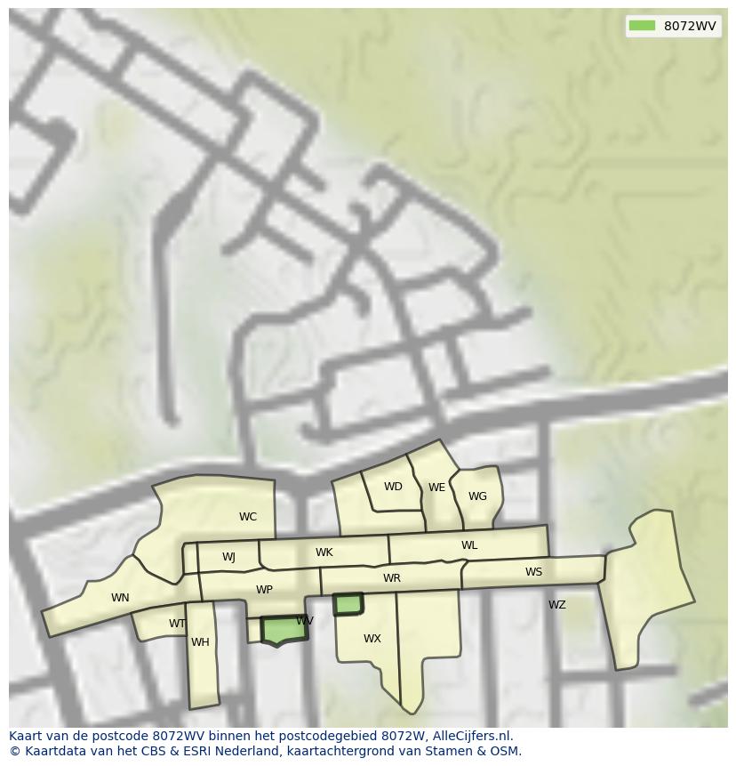 Afbeelding van het postcodegebied 8072 WV op de kaart.