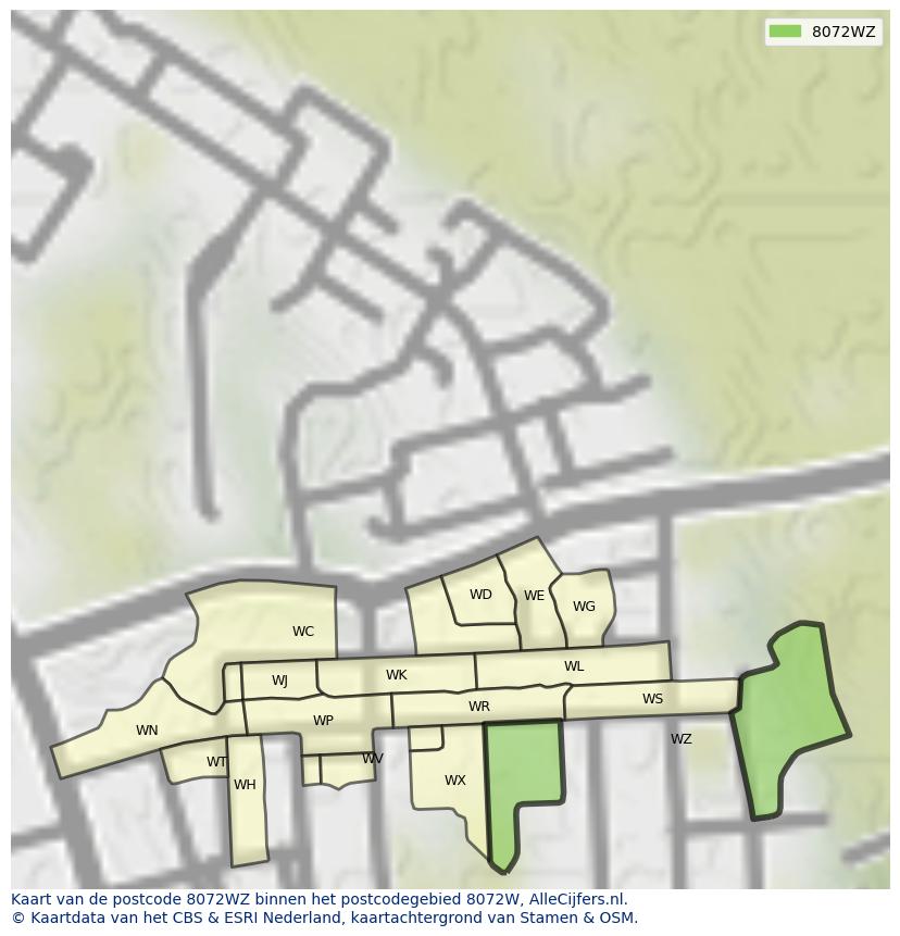 Afbeelding van het postcodegebied 8072 WZ op de kaart.
