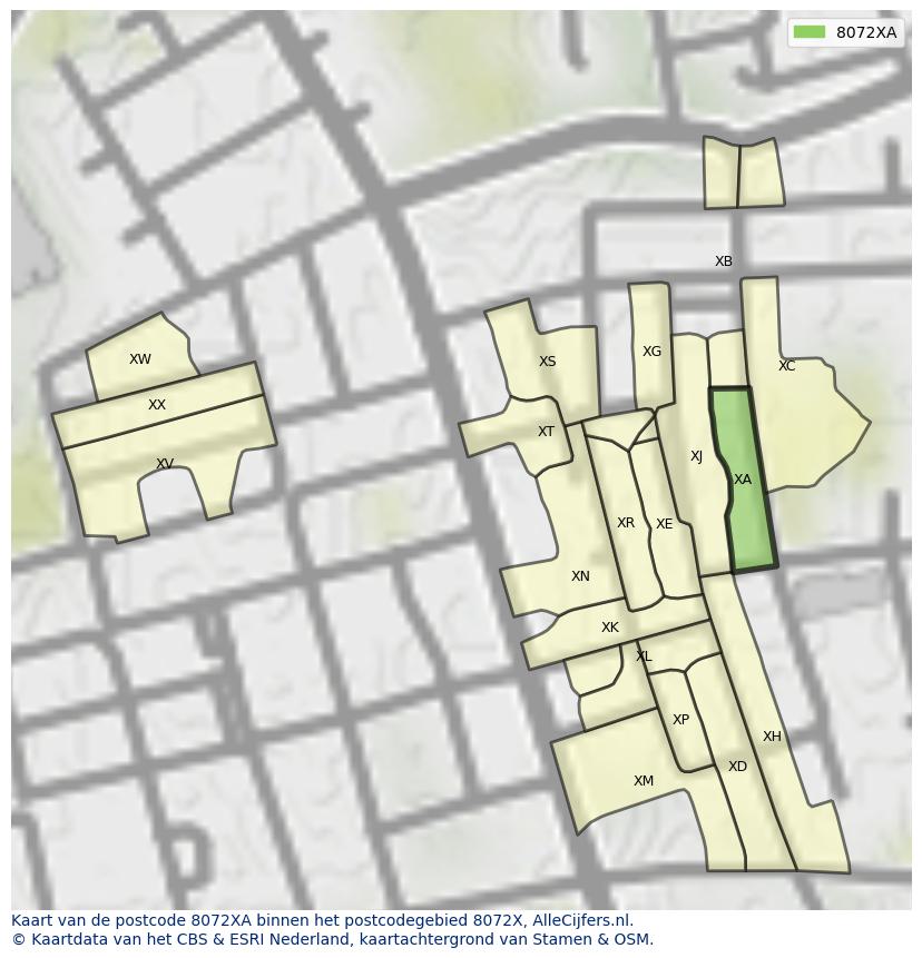 Afbeelding van het postcodegebied 8072 XA op de kaart.