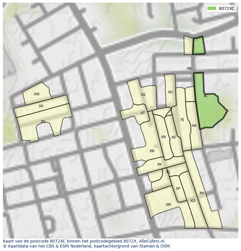 Afbeelding van het postcodegebied 8072 XC op de kaart.