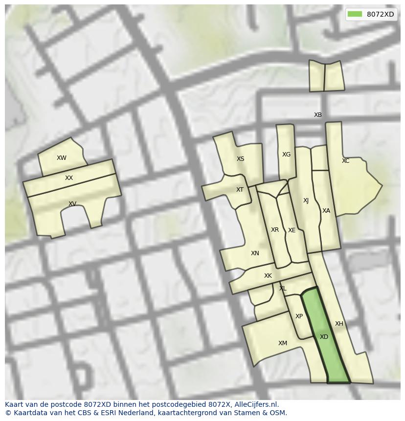 Afbeelding van het postcodegebied 8072 XD op de kaart.