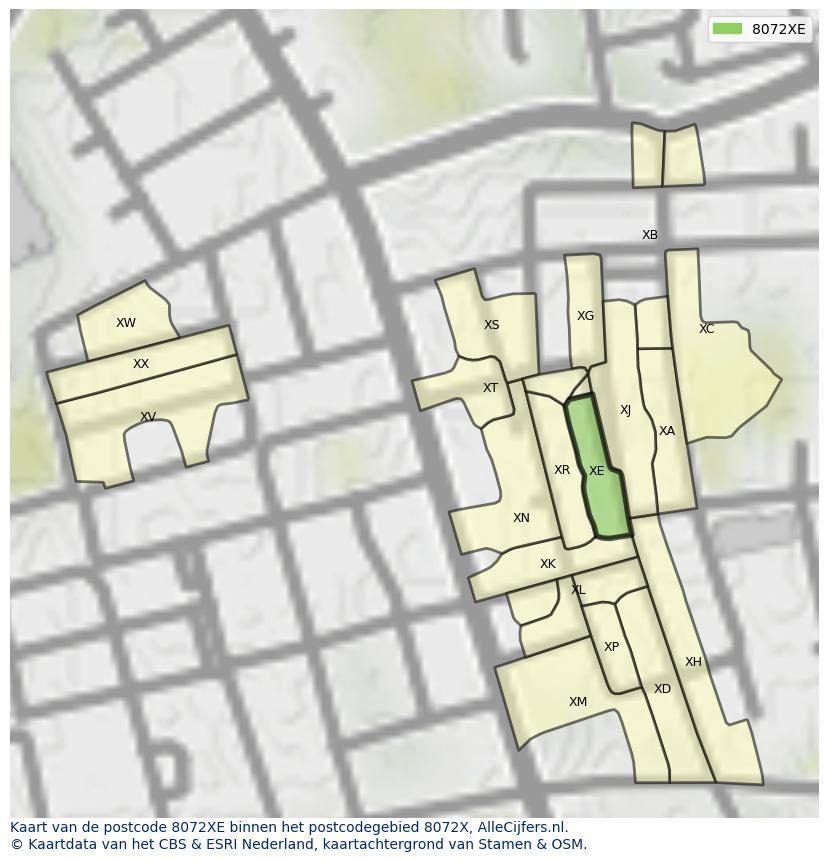 Afbeelding van het postcodegebied 8072 XE op de kaart.