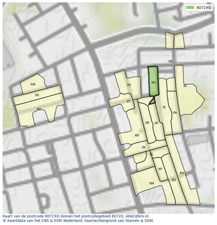 Afbeelding van het postcodegebied 8072 XG op de kaart.
