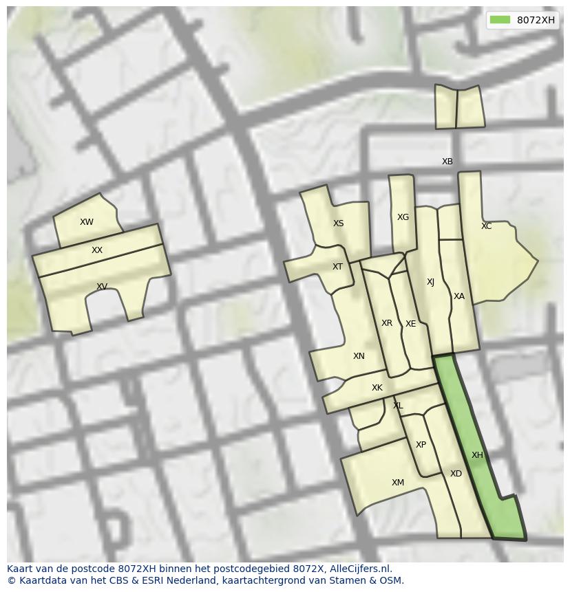 Afbeelding van het postcodegebied 8072 XH op de kaart.